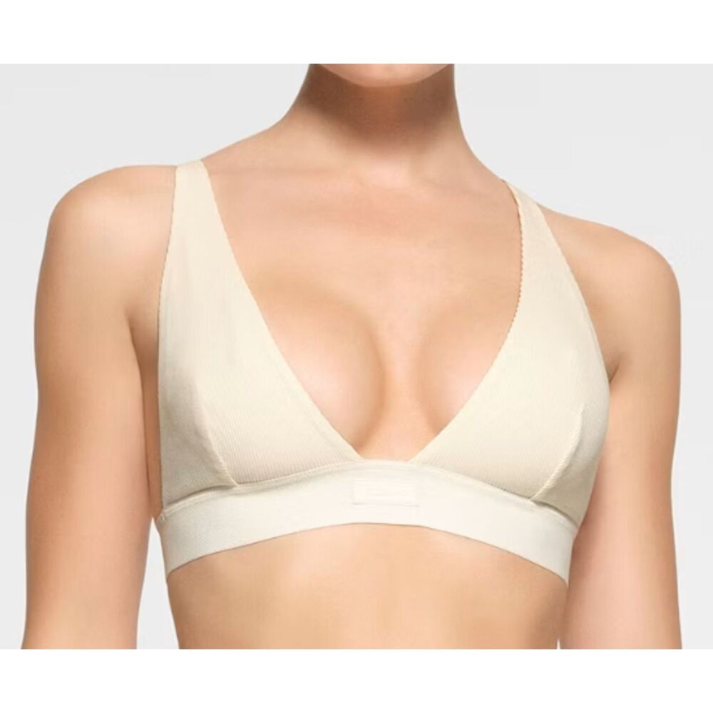 Skims Cotton Rib Plunge Bralette Sz 2X